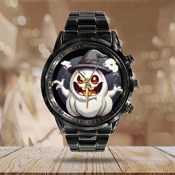 Discover Halloween Spooky Pumpkin Ghost Gift Idea Calendar Steel Band Watch