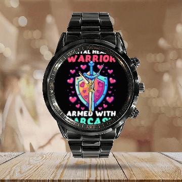 Discover Depression Awareness Mental Health Warrior Calendar Steel Band Watch
