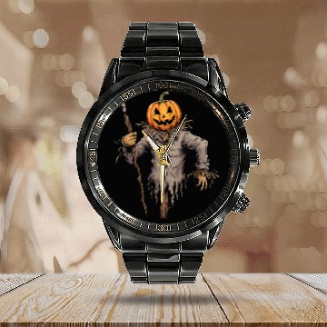 Discover Spooky Halloween Scarecrow Calendar Steel Band Watch