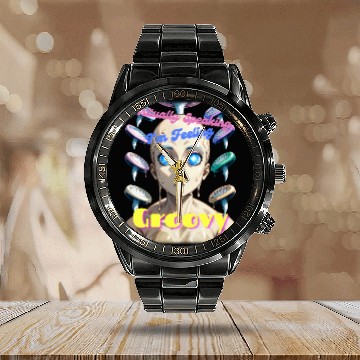 Discover Spiritually Speaking Im Feeling Groovy Psychedelic Calendar Steel Band Watch