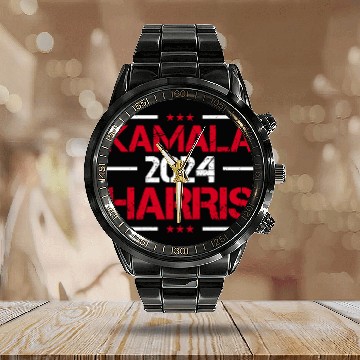 Discover Kamala Harris 2024 for President Vote Tim Walz Calendar Steel Band Watch