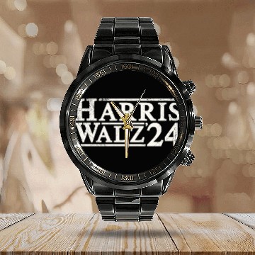 Discover Kamala Harris 2024 for President Vote Tim Walz Calendar Steel Band Watch