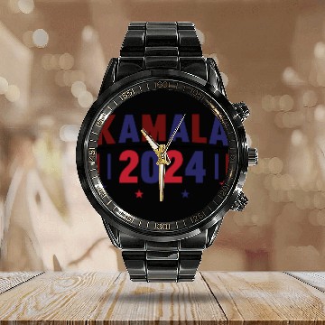 Discover Kamala Harris 2024 for President Vote Tim Walz Calendar Steel Band Watch