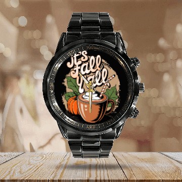 Discover Pumpkin spice latte Calendar Steel Band Watch