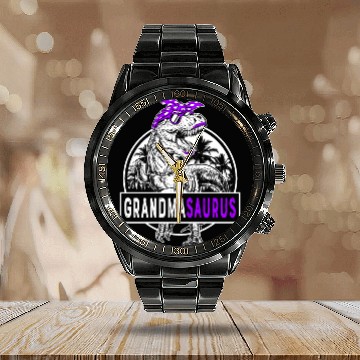 Discover Grandmasaurus Fun Grandmasaurus Mother's Day 1BK6 Calendar Steel Band Watch