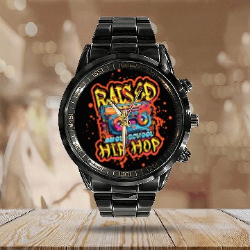 Discover Raised On Old School Hip Hop - Music Calendar Steel Band Watch