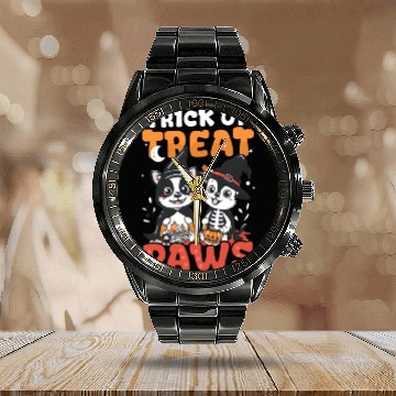 Discover Halloween Dog Trick Or Treat Paws Calendar Steel Band Watch