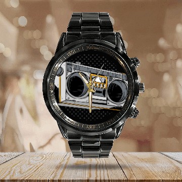 Discover Retro Vintage 80s radio design Calendar Steel Band Watch