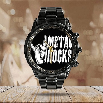 Discover Heavy metal rocks hard rock music fun hand gesture Calendar Steel Band Watch