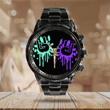 Discover Two heavy metal graffiti horn fingers hand gesture Calendar Steel Band Watch