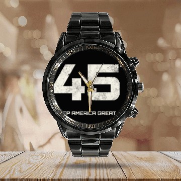 Discover 45 Squared Trump Keep America Great Calendar Steel Band Watch