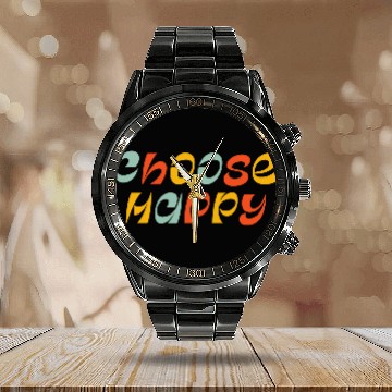 Discover Choose Happy Calendar Steel Band Watch