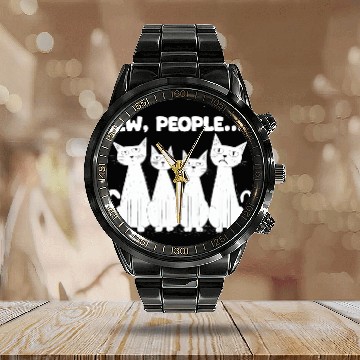Discover Ew, People (White Cats) Calendar Steel Band Watch