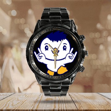 Discover Heavy Metal Duck Bird Chick Rock Horn Hand Gesture Calendar Steel Band Watch