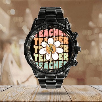 Discover Groovy Teacher Cute Daisy Flower Back to School Calendar Steel Band Watch