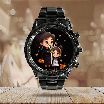 Discover Mother and Daughter Halloween Trick-or-Treat Fun Calendar Steel Band Watch
