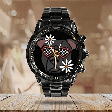 Discover Pitbull Black retro Dog Calendar Steel Band Watch