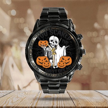 Discover A skeleton with a Halloween costume on it Calendar Steel Band Watch