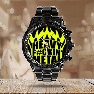 Discover Heavy F#ckin' Metal Hard Rock Fun Music Text Quote Calendar Steel Band Watch