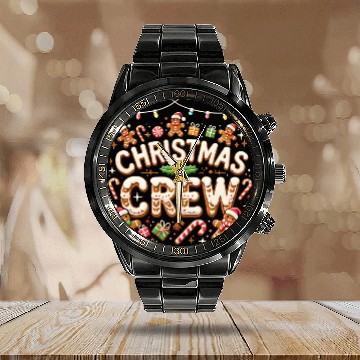 Discover Gingerbread Christmas Crew with Candy and Gifts Calendar Steel Band Watch