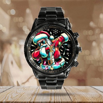 Discover Dabbing Santa with Christmas Lights and Snowflakes Calendar Steel Band Watch