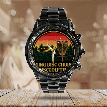 Discover Flying Disc Church Funny Disc Golf Humor Golfer Da Calendar Steel Band Watch