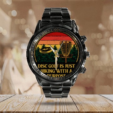 Discover Disc Golf Is Just Hiking Golfer Sayings Disc Golf Calendar Steel Band Watch