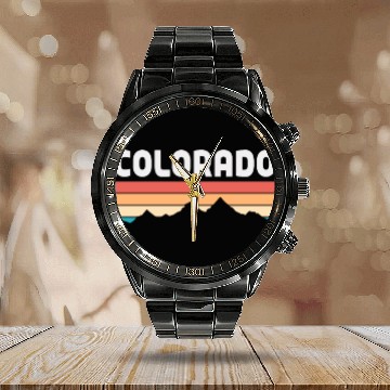 Discover Colorado Sunrise Mountain Design Calendar Steel Band Watch