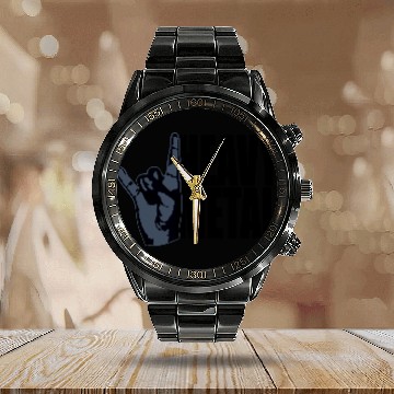 Discover Heavy Metal Fun Hard Rock Music Horns Hand Gesture Calendar Steel Band Watch