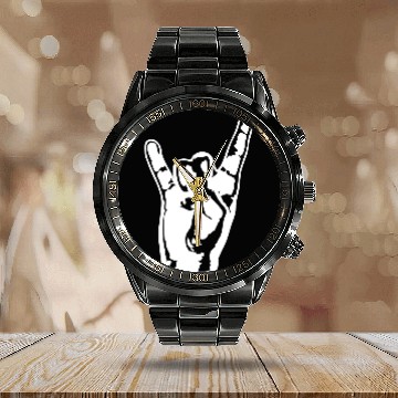 Discover Heavy Metal Fun Hard Rock Music Horns Hand Gesture Calendar Steel Band Watch