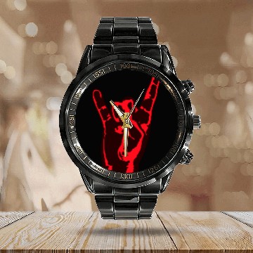 Discover Heavy Metal Fun Hard Rock Music Horns Hand Gesture Calendar Steel Band Watch