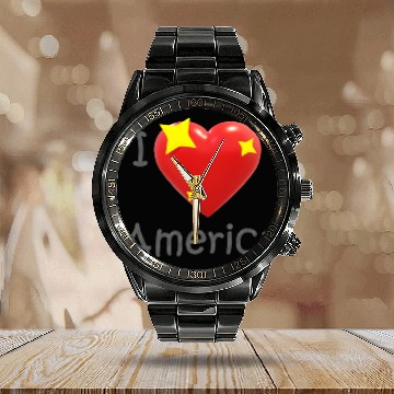 Discover I Love America Calendar Steel Band Watch