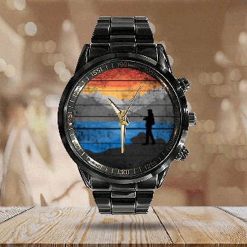 Discover Angler Fisherman Fish Fishing Calendar Steel Band Watch