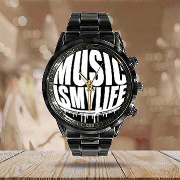 Discover Music is my Life Love Saying Graffiti Spray Drops Calendar Steel Band Watch
