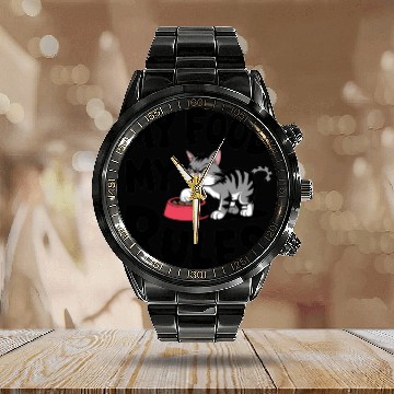 Discover Funny Cat Quote:My Food My Rules Calendar Steel Band Watch