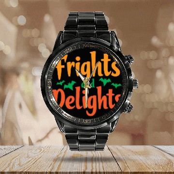 Discover Halloween Theme Typography Black Art V 04 Calendar Steel Band Watch