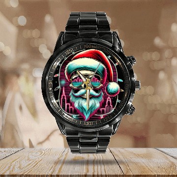 Discover Neon Santa Skull City Lights Christmas Calendar Steel Band Watch