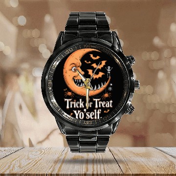 Discover Trick or Treat Yo'self Halloween Moon Design Calendar Steel Band Watch