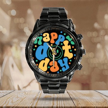Discover Happy Dot Day Calendar Steel Band Watch
