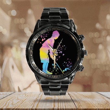 Discover Golfer Colorsplash Kids Miniature Golf Calendar Steel Band Watch