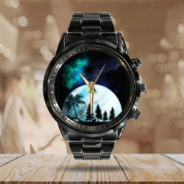 Discover fox and rabbit in forest Calendar Steel Band Watch