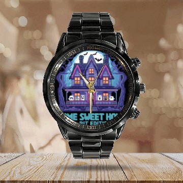 Discover 8 Bit Haunted House 01 Calendar Steel Band Watch