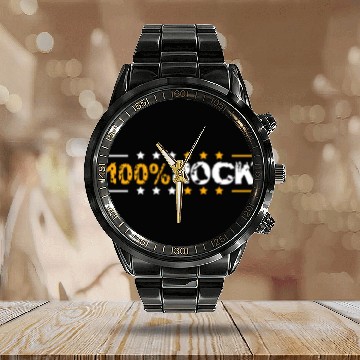 Discover 100 % Percent Rock Heavy Metal Music Text Logo Calendar Steel Band Watch