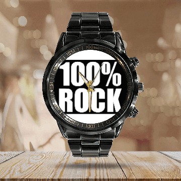 Discover 100 % Percent Rock Heavy Metal Music Text Logo Calendar Steel Band Watch