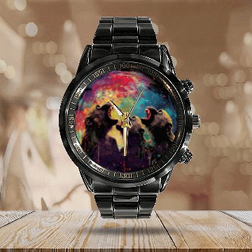 Discover Baboon Monkey Howling Moon Calendar Steel Band Watch