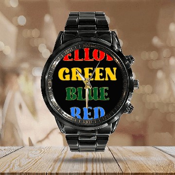 Discover PSYCHOLOGY TEST STROOP-EFFECT COLORS Calendar Steel Band Watch