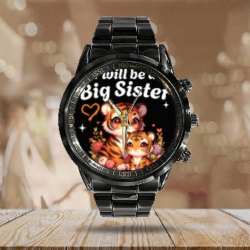 Discover I'm Going To Be A Big Sister Cute Tiger Calendar Steel Band Watch