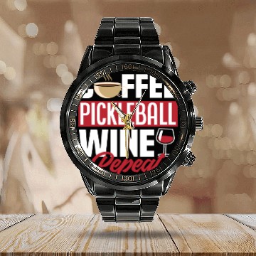 Discover Coffee Pickleball Wine Repeat Calendar Steel Band Watch