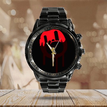 Discover Heavy metal graffiti drop horn finger hand gesture Calendar Steel Band Watch