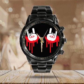 Discover Heavy metal graffiti drop horn finger hand gesture Calendar Steel Band Watch